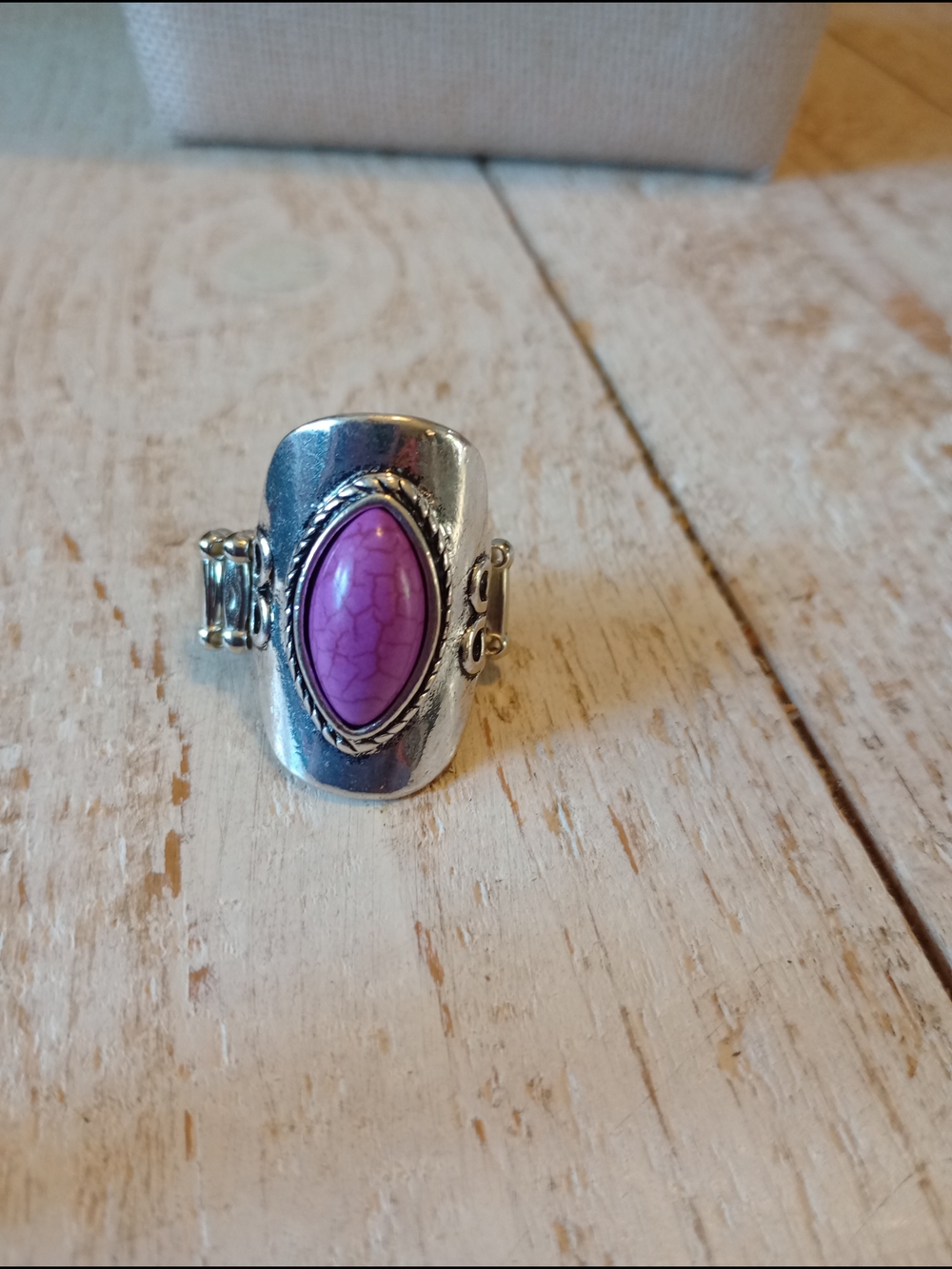 Silver-Tone Purple Stone Statement Ring - Brand